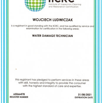 Certyfikat IICRC - Wojciech Ludwiczak